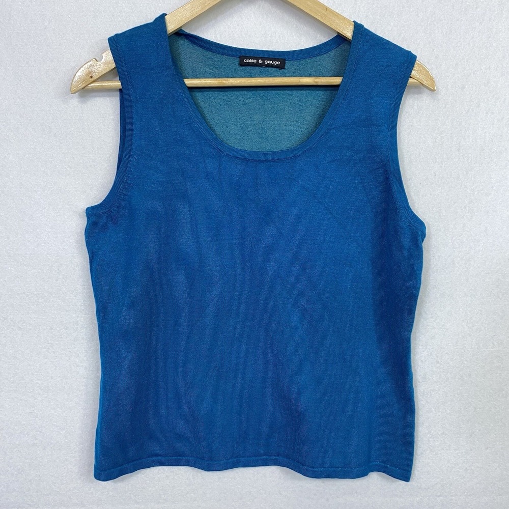 Cable & Gauge Women Medium Sweater Tank Blue Sleeveless Knit Scoop Neck Pullover